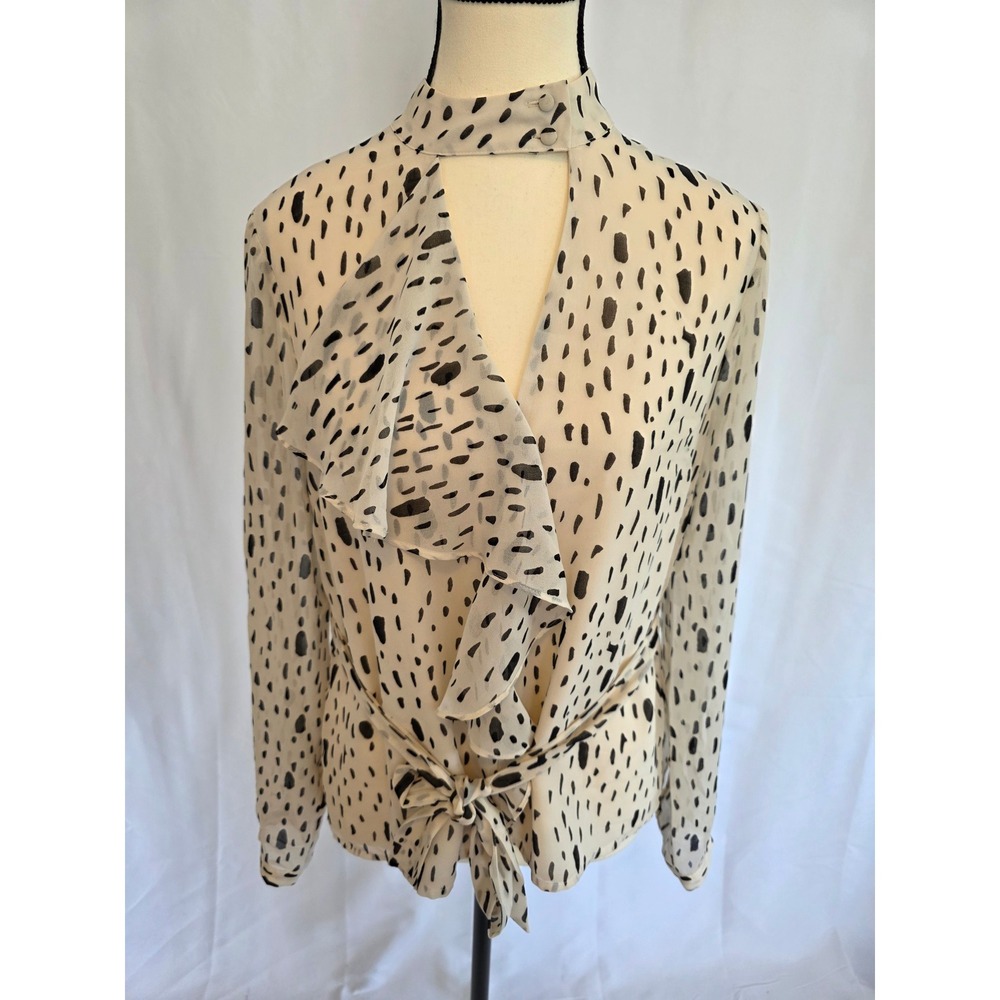Avec Les Filles Dalmatian Print Chiffon Tie Front Blouse Top Womens Size S